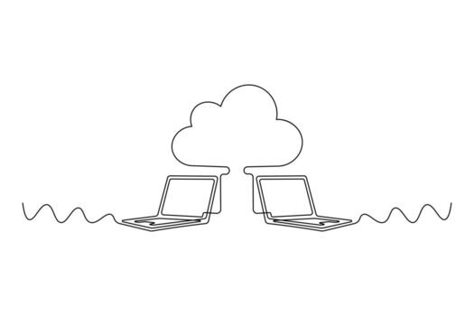 nube informática continuo línea Arte ordenador portátil y nube, conexión ilustración vector