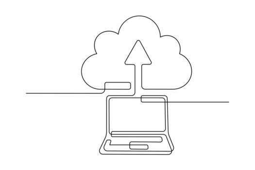 nube informática continuo, línea Arte ordenador portátil y nube conexión ilustración vector