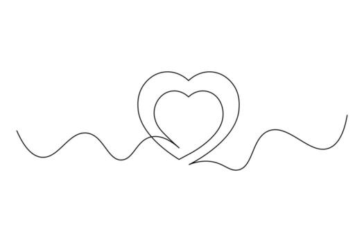 Minimalist Heart with Wings Single Line Art Romantic Continuous, Line Drawing vector