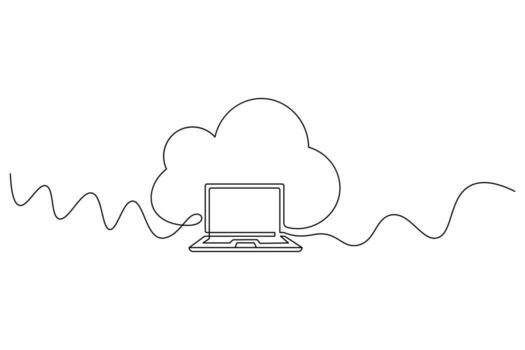 Cloud Computing Continuous Line Art Laptop and Cloud Connection Illustration vector