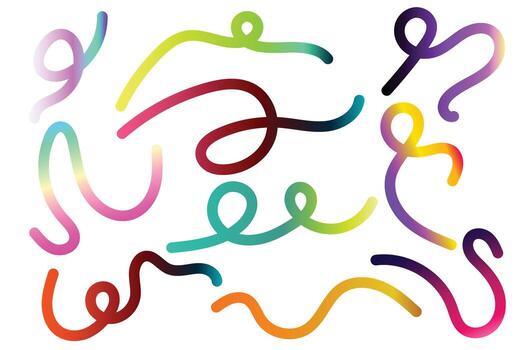 Color Line Shapes with Gradient. Abstract Wavy Pattern on White Background. 3D Rainbow Color Waves Graphic. Dynamic Squiggles, Swirls and Spiral Ribbons vector