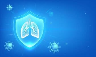 Shield with lung anatomy illustration vector