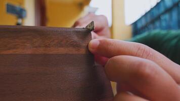 Close-Up of Woodworking Hands at Work video