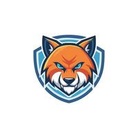 An orange fox head on a blue and white shield vector