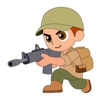 Cartoon Man Chibi Army Aiming Scooping Simple Design Icon Digital vector