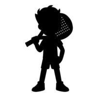 Cartoon Silhouette Kids Pose After Winning Playing Paddle Icon Digital vector