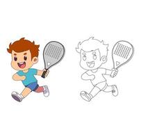 Cartoon Coloring Art Kids Happy Playing Paddle Simple Design Icon Digital vector