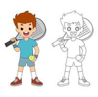 Cartoon Kids Coloring Art Pose After Winning Playing Paddle Simple Design Icon Digital vector
