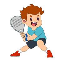 Cartoon Kids Ready To Receive Ball Playing Paddle Simple Design Icon Digital vector