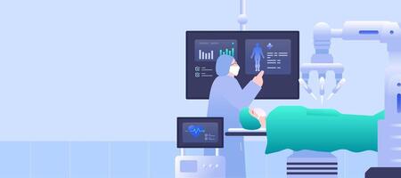 Surgery Robot Medical Technology Banner, The future of medicine surgical robotics vector