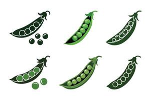 Green pea pods with peas vegetable food vector