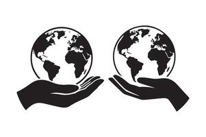 Two hands holding globes earth world vector