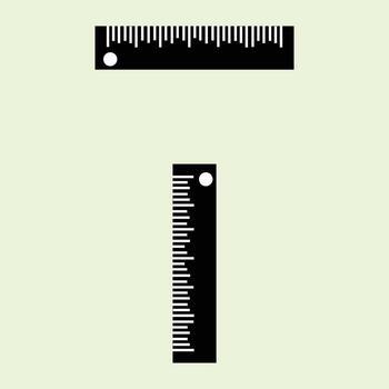 Illustration of a black ruler with white scales in two horizontal and vertical positions, light green background, simple and clear design, suitable for measurement and education themes. vector