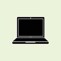 Illustration of a black laptop with a blank screen on a light green background, featuring a simple and modern design suitable for technology, work, education, communication and digital themes. vector
