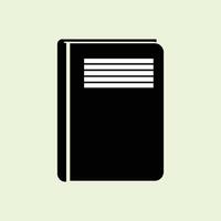 A notebook illustration with a black cover and horizontal white lines on the front. The simple, modern design is suitable for school, student, and study supplies. vector