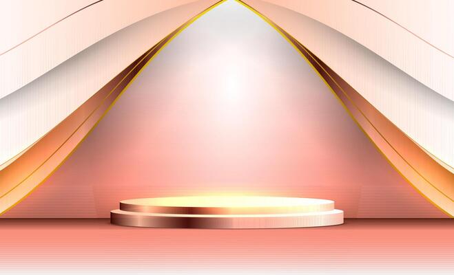 podium golden with light neon effects with bokeh decorations. Luxury scene design concept. illustrations.