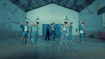 Group of young dancers practicing in a studio with urban style clothing video