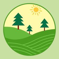 Flat icon of pine tree with green meadow vector