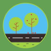 flat tree icon with fruiting tree and path and grass vector
