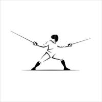 Fencer in Action Silhouette, Sports Fencing Dynamic Duel and Precision in a Minimalist Graphic Illustration vector
