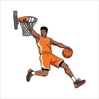 Basketball player dunking in orange uniform vector
