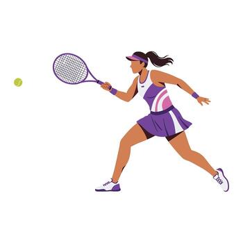 Image of a Tennis Player Hitting the Ball with a Racket, Female Athlete in a Dynamic Pose Ready to Return a Serve vector