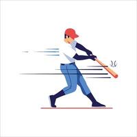 Baseball player swinging a bat, motion blur for speed and action, colorful baseball illustration on white background, Professional baseball batter swings and hits ball, flat design vector