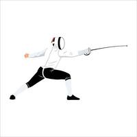 Fencer in action with foil at the ready, Athlete in fencing stance with weapon poised for attack vector