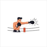 Cartoon Boxer Unleashing a Powerful Punch in the Ring, Focused Fighter Delivering a Knockout Blow with Boxing Gloves vector