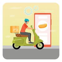Rider on scooter delivering food vector