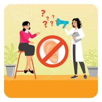 Deafness and Hearing Problem. Hearing Loss Consultation Featuring a Doctor and Patient. vector