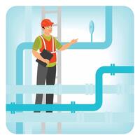 Petroleum Engineering. Engineers Perform Infrastructure and Safety Inspections of Oil Pipelines. vector