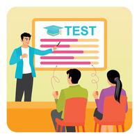 Digital display. Teacher with children in virtual smart classroom technology. vector
