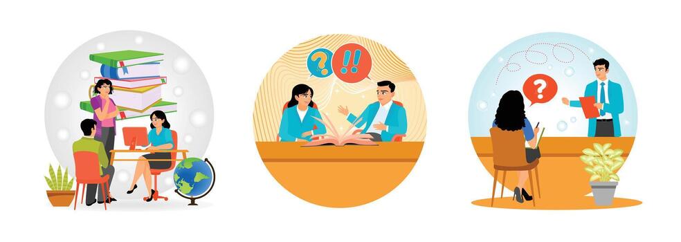 Student Teamwork. Helping Each Other with. Assisting With Theory. vector