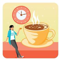Coffee Break. A Woman Enjoying Coffee During Break Time. vector