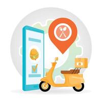 Food Delivery Service. Online Food Delivery Concept With Scooter and Smartphone. vector