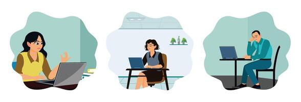 Entrepreneurs experience stress, depression and burnout while working in the office. vector