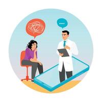 Online Therapy Session Between Doctor and Patient Discussing Mental Health Concerns. vector