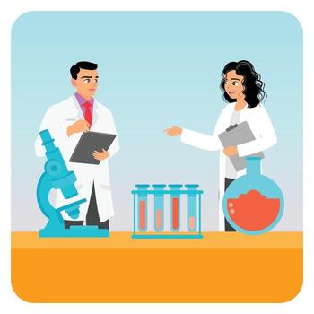 Biomedical Engineering. Scientists Collaborating in Laboratory With Equipment and Test Tubes. vector