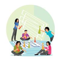Therapeutic Gaming. Mental Health Coach and Patient Play Board Game. vector