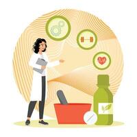 Holistic Medicine. Professional Nutritionist Presenting Holistic Health and Natural Products. vector