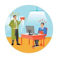 Work Pressure. Stressed Office Worker Being Yelled At by a Boss With a Megaphone. vector