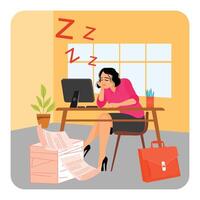 Tired woman at desk with paperwork vector