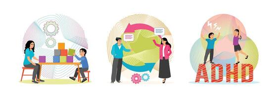Social-emotional development, Social interaction skills, ADHD. Child psychology concept. vector