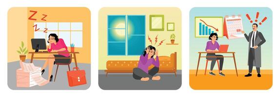 Illustration of a stressed woman at work vector