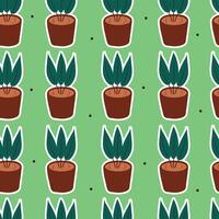 Pattern of potted plants on green vector