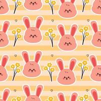 Cute bunnies and flowers pattern design vector