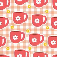 Floral mugs on checkered background vector