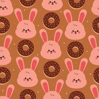 seamless pattern cute cartoon bunny with chocolate doughnut. cute animal pattern for fabric print and gift wrap paper vector