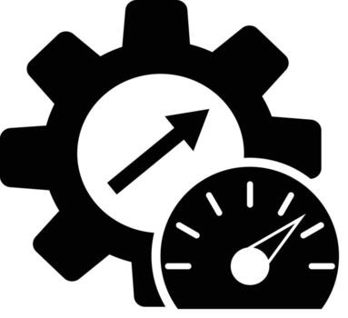 Efficiency icon. Productivity and performance optimization concept. Black line efficiency symbol with arrow and gauge. flat style. vector